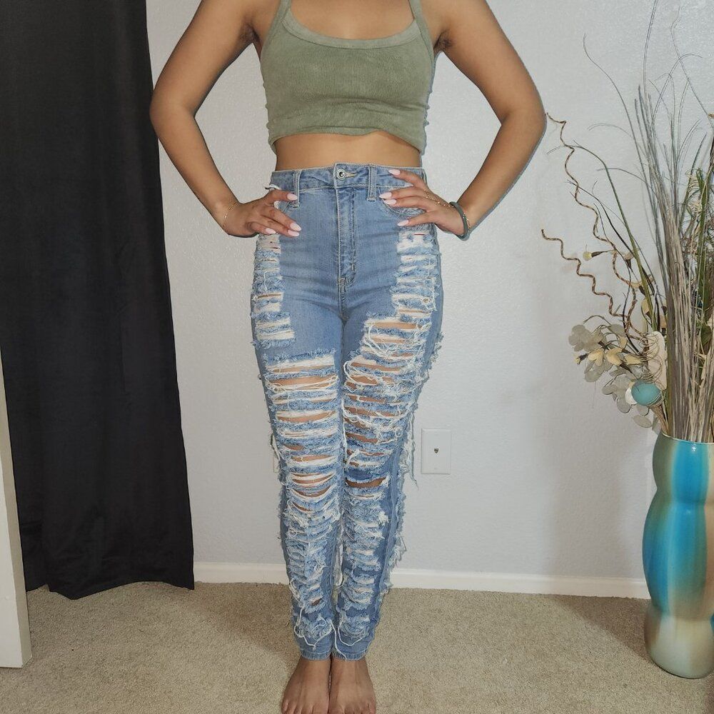 FULL DISTRESSED HIGH WAIST SKINNY JEANS- Size 5 - Picture 4 of 9